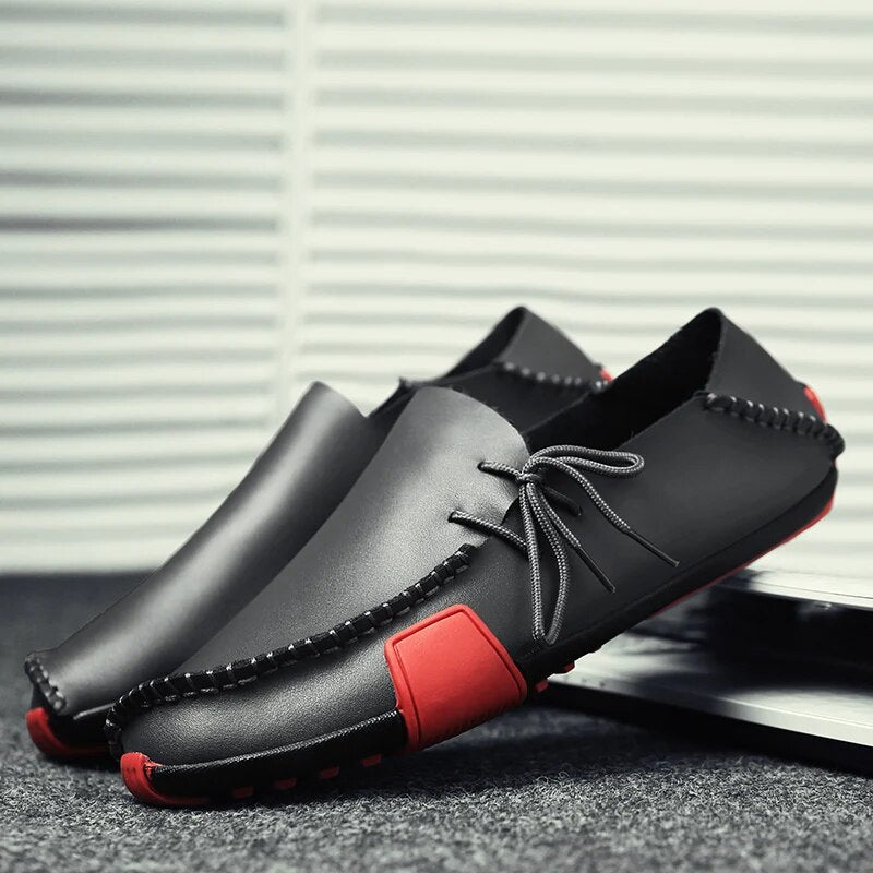 Men’s Classic Colorblock Vegan Leather Loafers with Drawstring | Perfect for Casual Days
