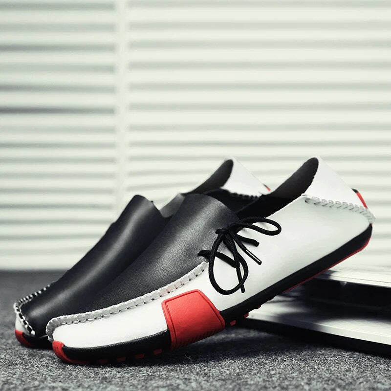 Men’s Classic Colorblock Vegan Leather Loafers with Drawstring | Perfect for Casual Days