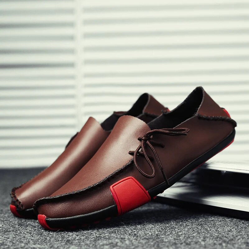 Men’s Classic Colorblock Vegan Leather Loafers with Drawstring | Perfect for Casual Days