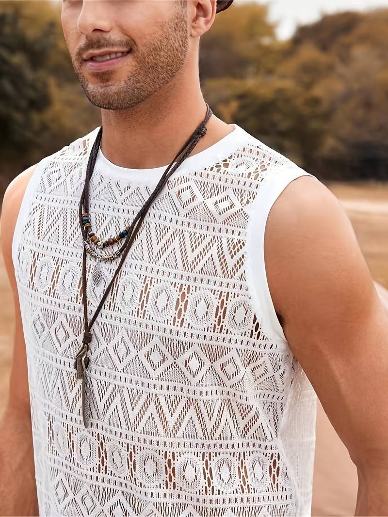 Women's Ethnic Inspired Comfortable Tank Top with Hollowed-Out Design