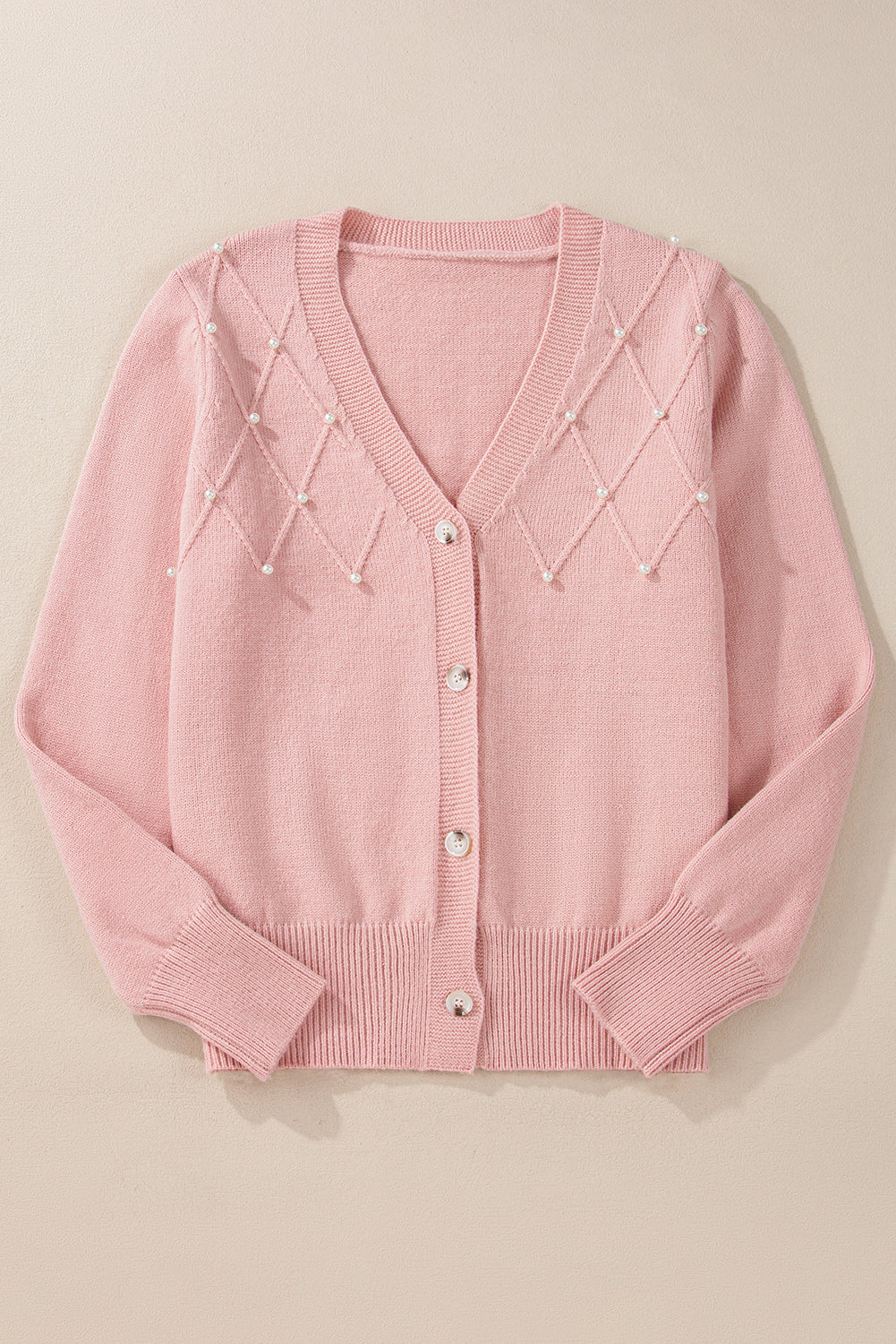 Women's Elegant Textured Mesh Cardigan with Pearl Embellishments