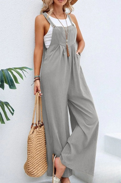 Women’s Trendy Loose Square Neck Linen Jumpsuit with Adjustable Straps | Perfect for Casual Days