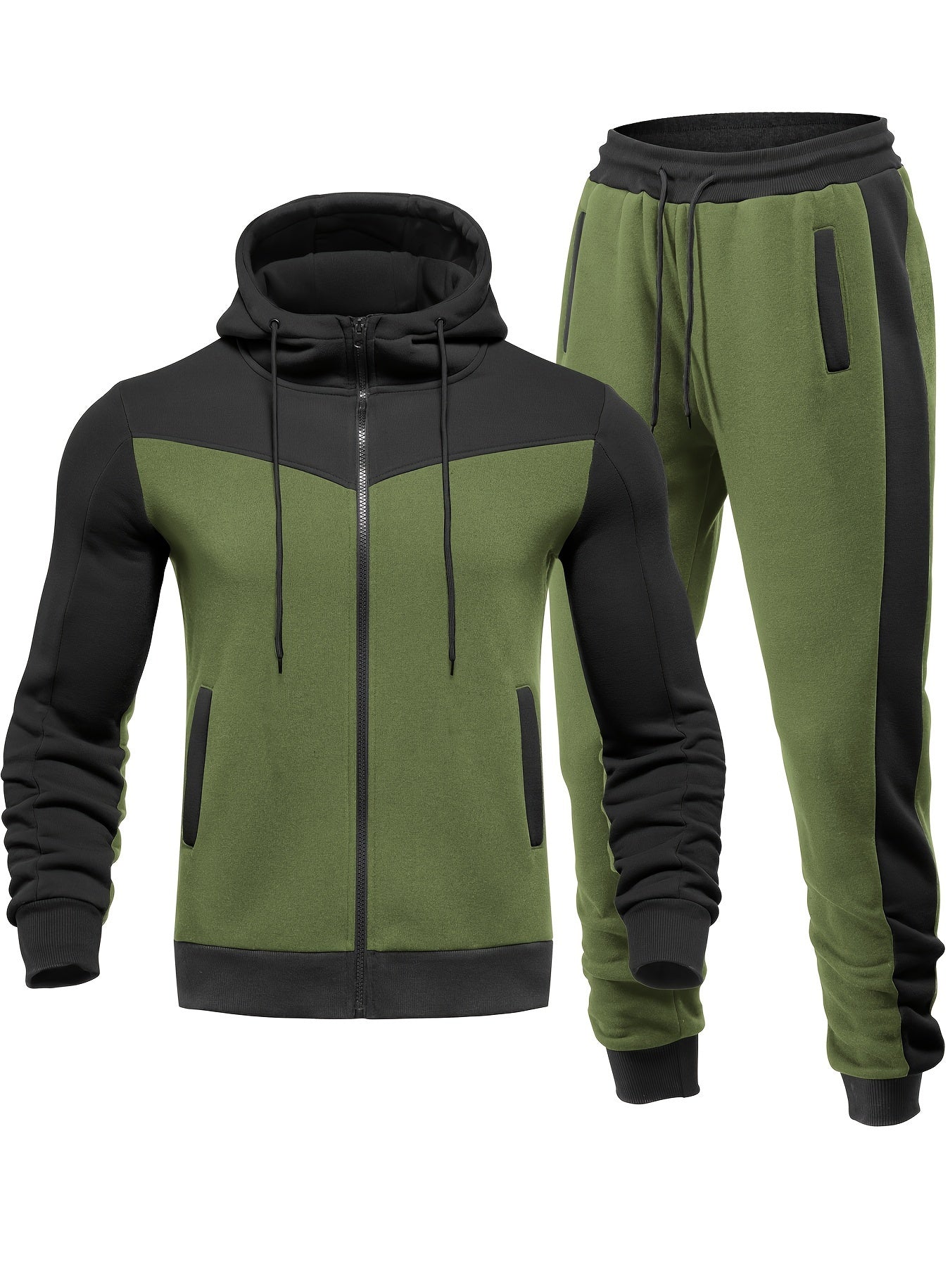 Variant image for Men's Casual Comfortable Fabric Training Suit with Collar Jacket and Pants-19