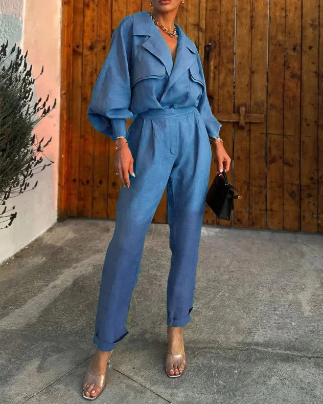 Women’s Casual Loose-Fit Blazer with Long Pants Two-Piece Set | Perfect for Casual Days