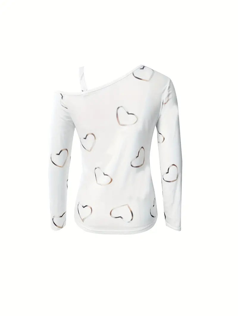 Women's Casual Soft T-Shirt with Long Sleeves and Playful Design