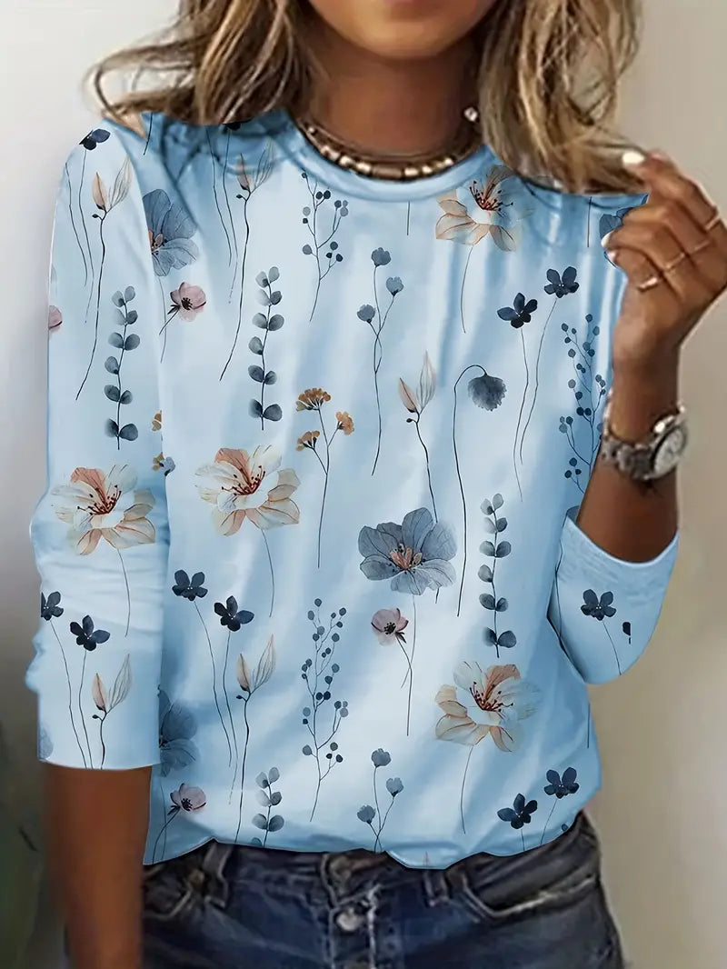 Variant image for Women's Casual Cotton T-Shirt with Floral Print Design-17