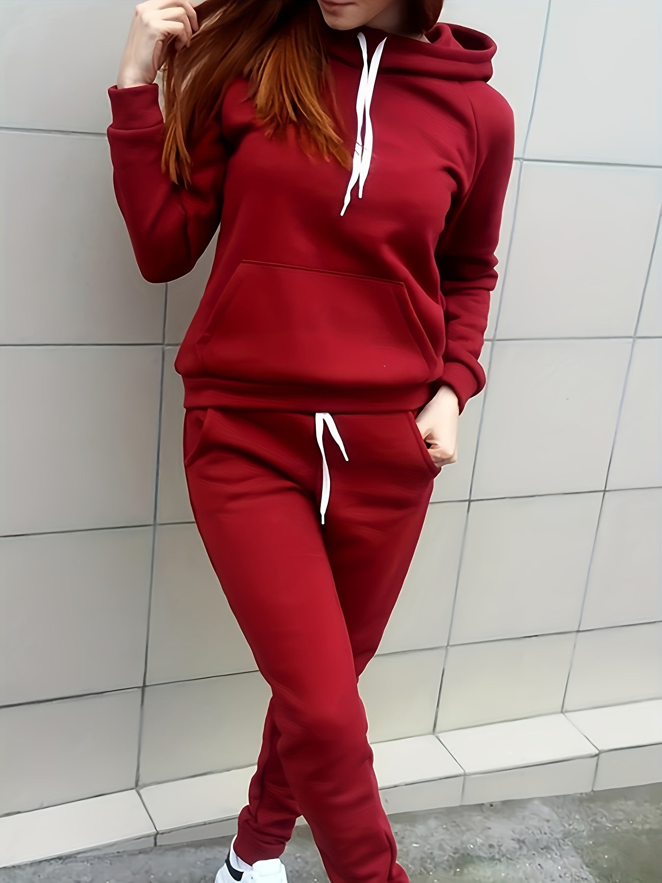 Variant image for Women's Cozy Soft Fabric Hoodie and Jogging Pants Set with Functional Pockets-7