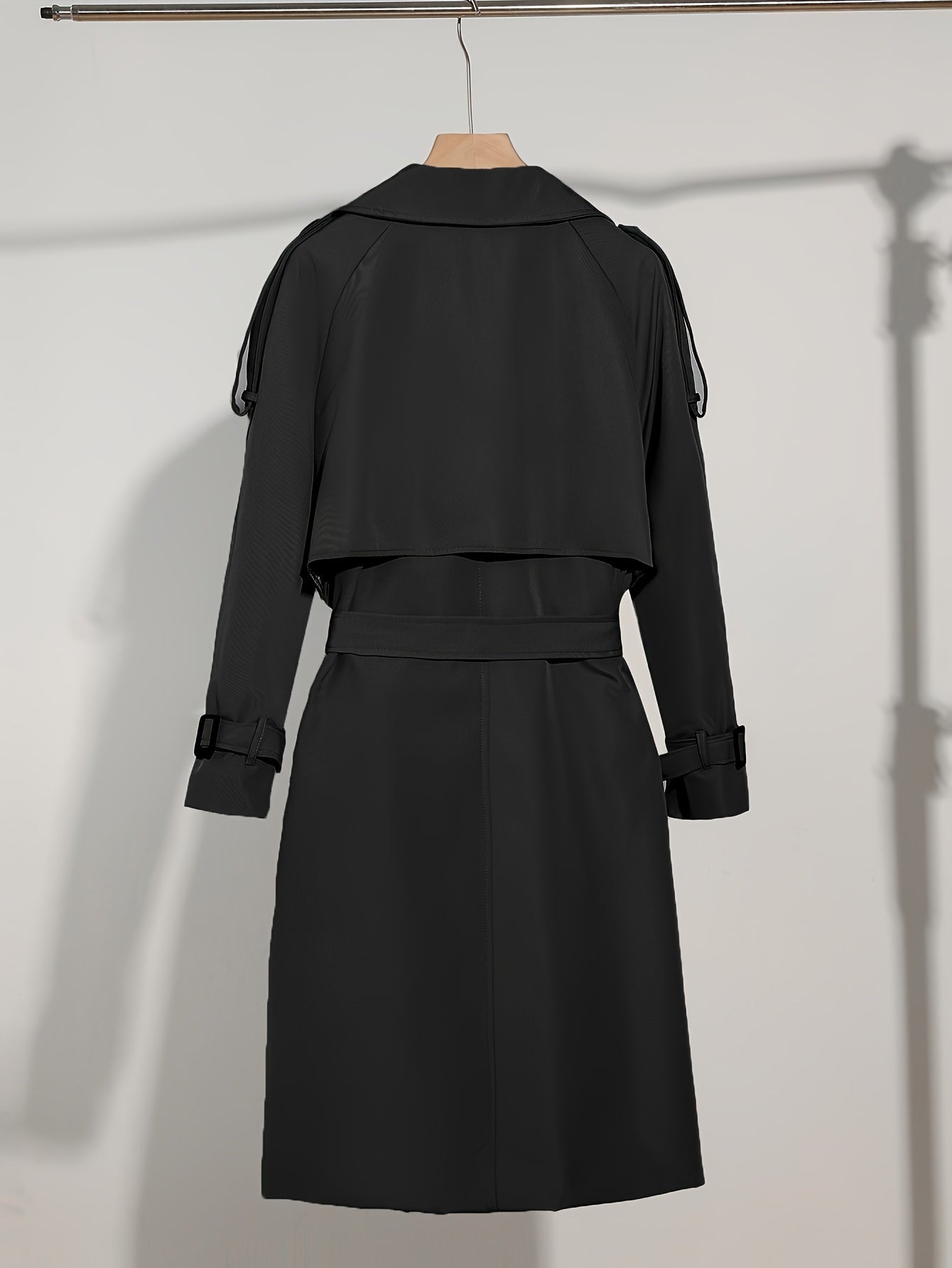 Women's Elegant Polyester Trench Coat with Double Row of Buttons