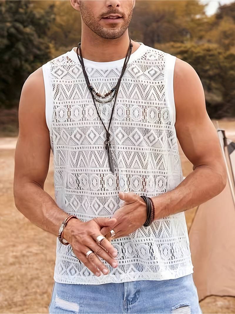 Women's Ethnic Inspired Comfortable Tank Top with Hollowed-Out Design