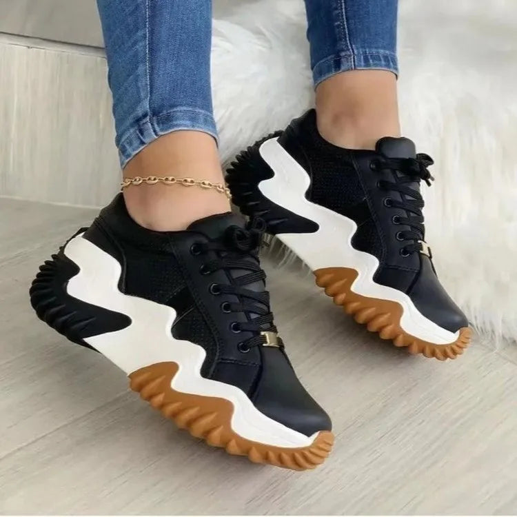 Women's Chunky Color Block Lace Up Sneakers with Pattern | Perfect for All Seasons