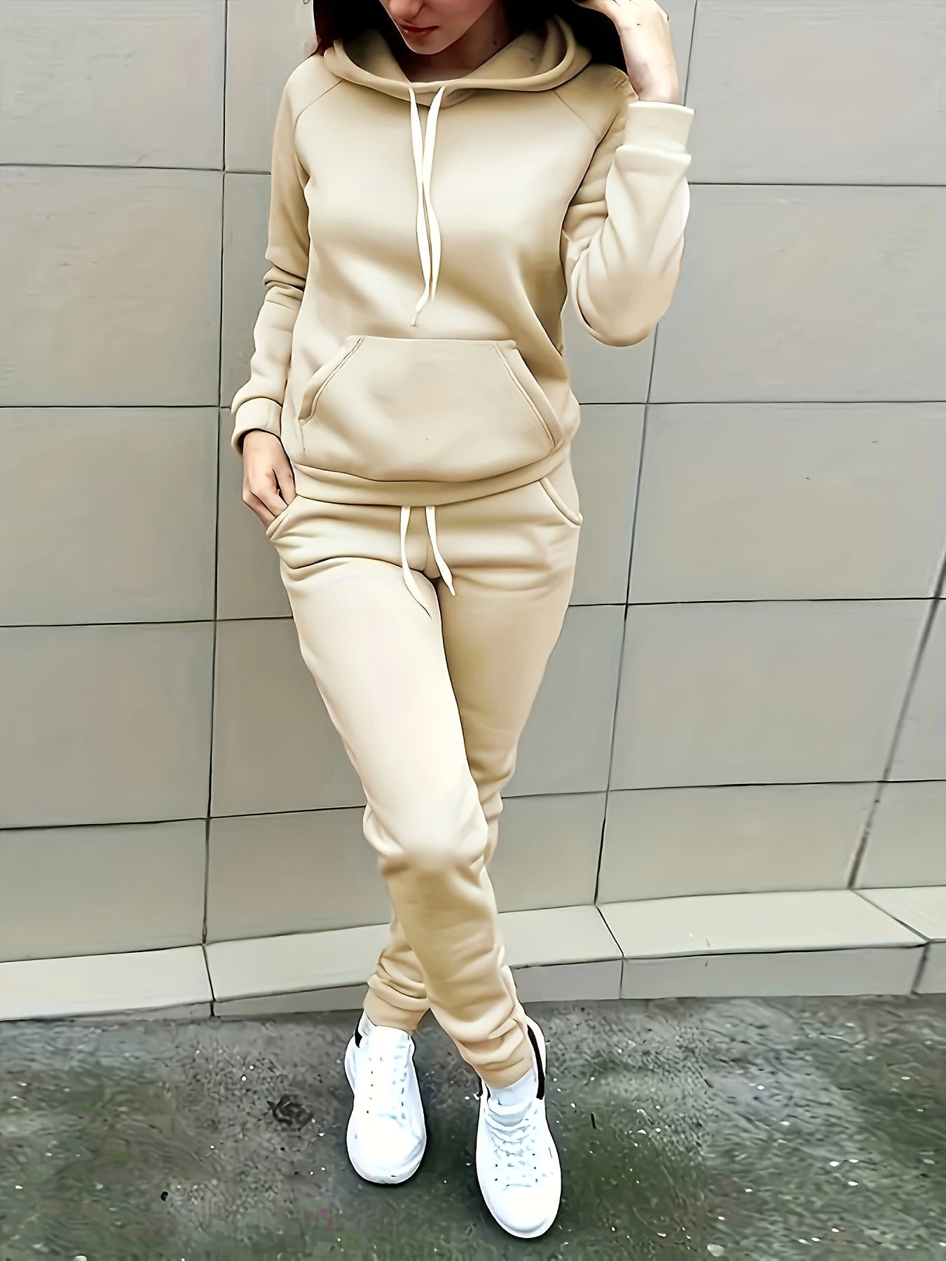 Variant image for Women's Cozy Soft Fabric Hoodie and Jogging Pants Set with Functional Pockets-19