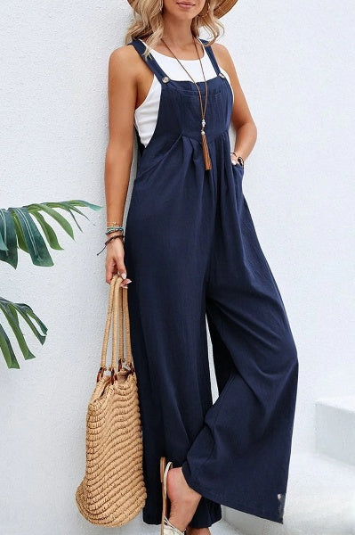 Women’s Trendy Loose Square Neck Linen Jumpsuit with Adjustable Straps | Perfect for Casual Days