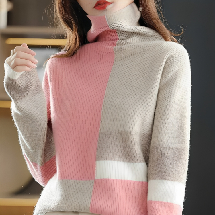 Variant image for Women's Cozy Soft Acrylic Sweater with Contrast Color Design-1
