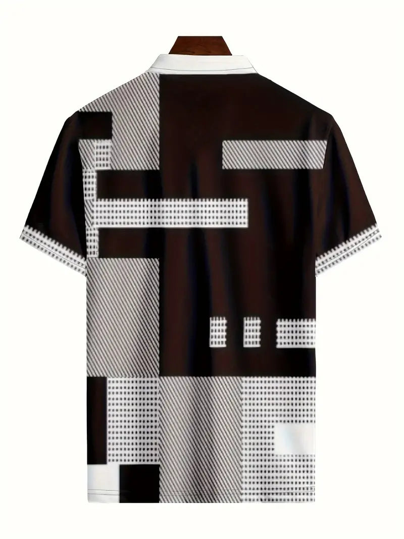 Men's Retro Color Block Shirt with Playful Patterns