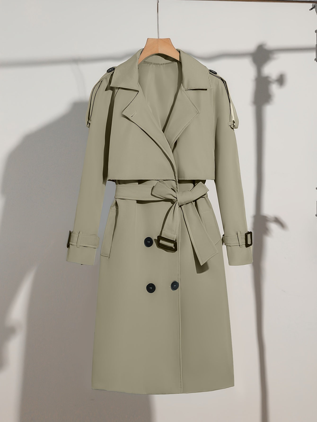Women's Elegant Polyester Trench Coat with Double Row of Buttons