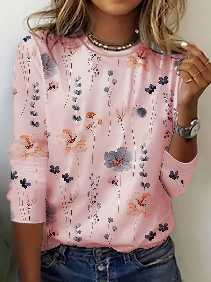 Variant image for Women's Casual Cotton T-Shirt with Floral Print Design-9