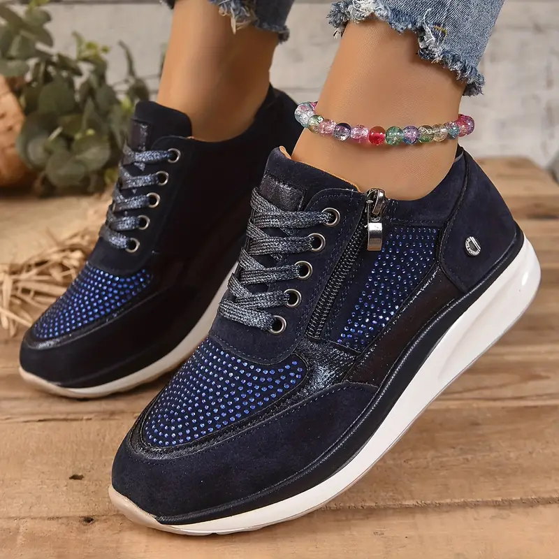 Women's Comfy Lace Up Sneakers with Dots and Zipper | Perfect for All Seasons