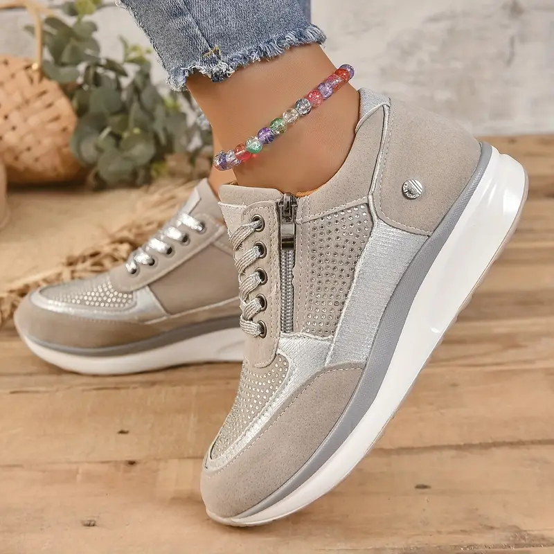 Women's Comfy Lace Up Sneakers with Dots and Zipper | Perfect for All Seasons