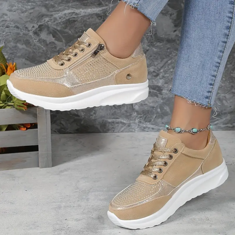 Women's Comfy Lace Up Sneakers with Dots and Zipper | Perfect for All Seasons