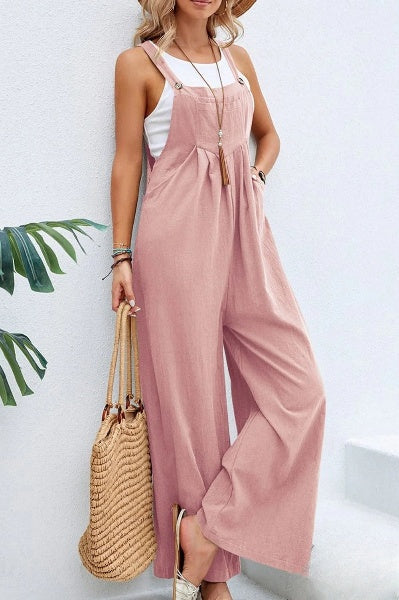 Women’s Trendy Loose Square Neck Linen Jumpsuit with Adjustable Straps | Perfect for Casual Days