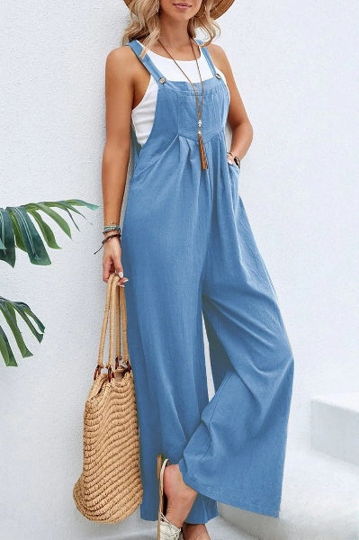 Women’s Trendy Loose Square Neck Linen Jumpsuit with Adjustable Straps | Perfect for Casual Days