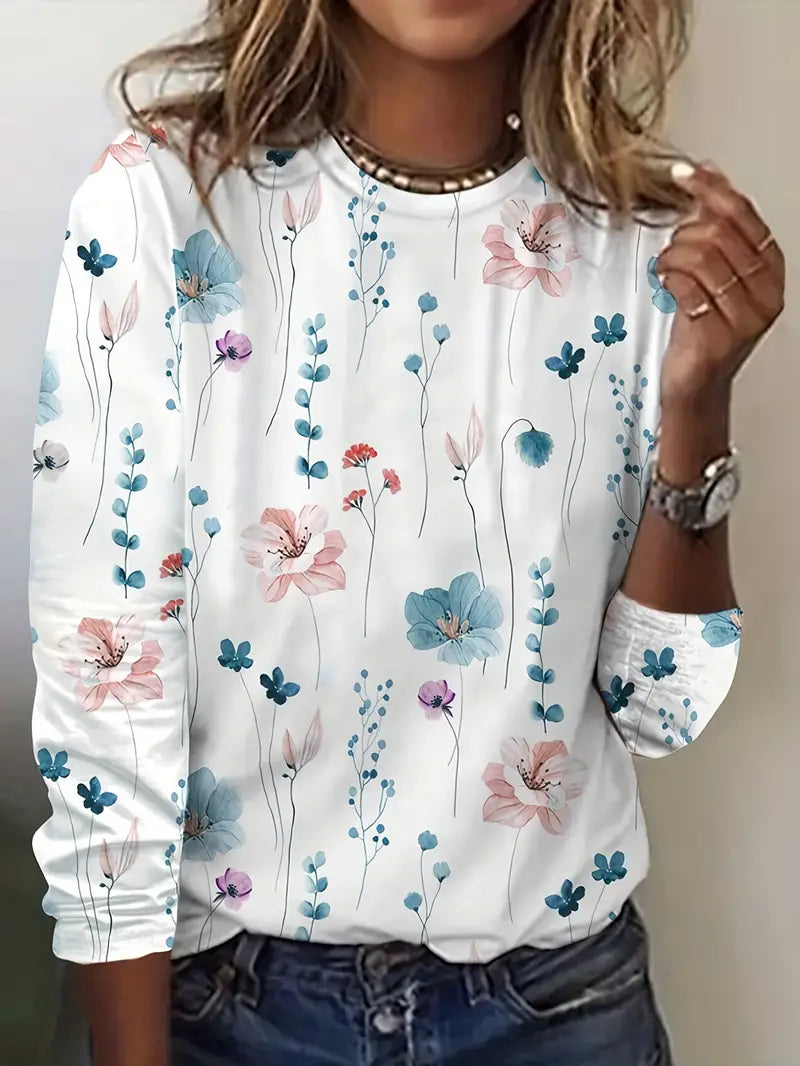 Variant image for Women's Casual Cotton T-Shirt with Floral Print Design-33