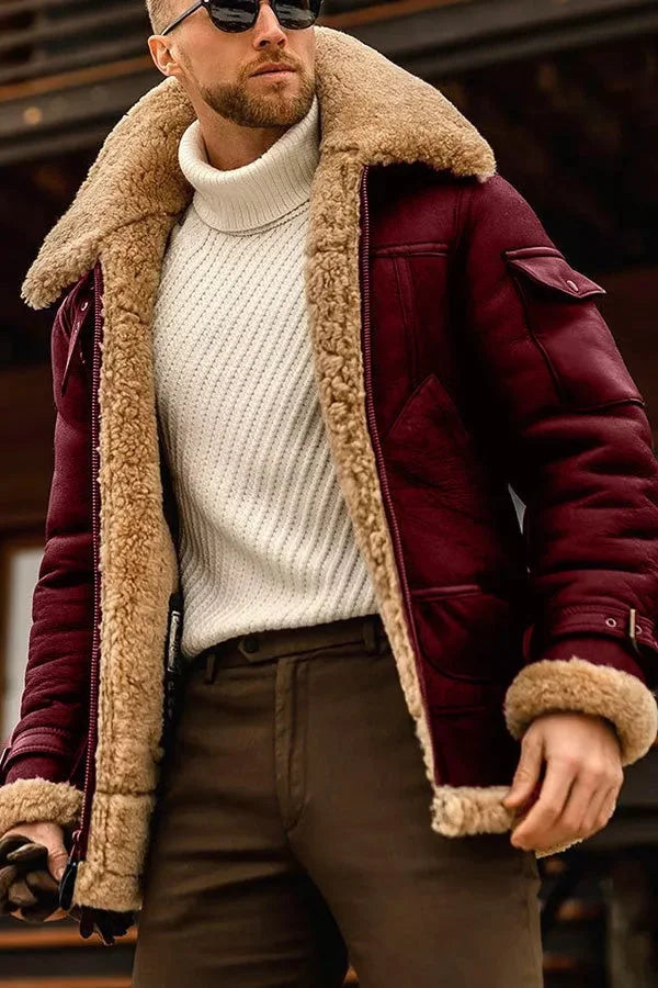 Men's Classic Vintage Sheepskin Jacket with Zipper