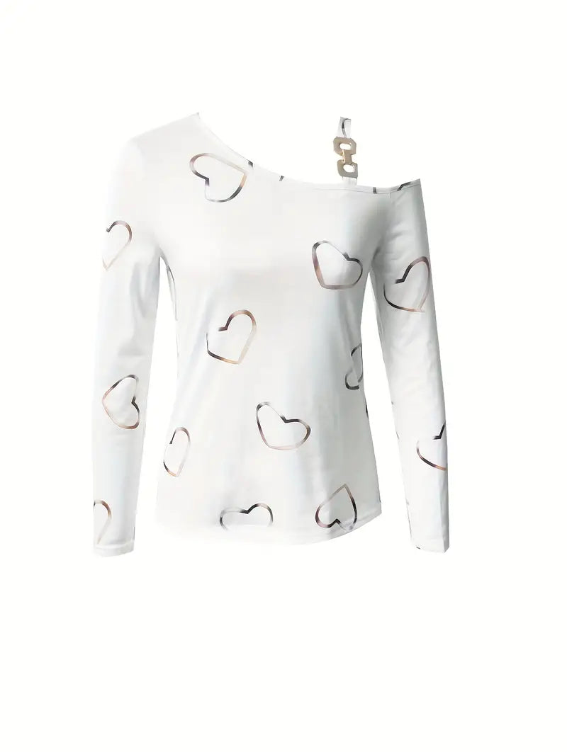 Women's Casual Soft T-Shirt with Long Sleeves and Playful Design
