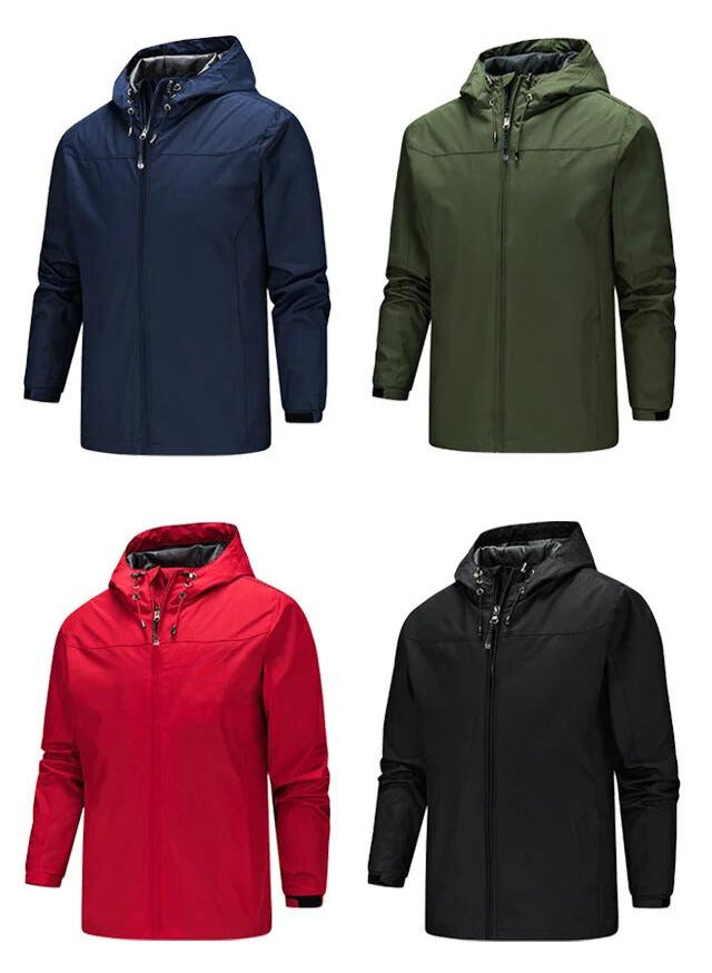 Men's Functional Waterproof Jacket with Adjustable Hood and Zippered Pockets
