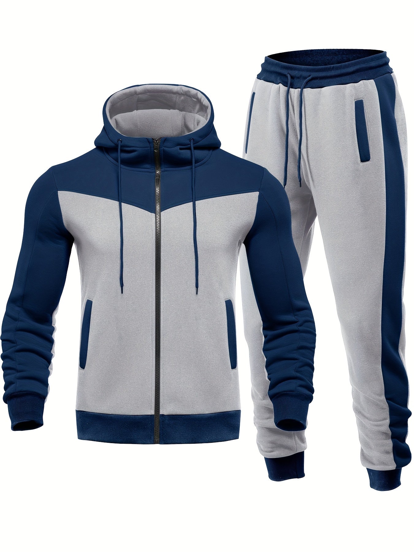Variant image for Men's Casual Comfortable Fabric Training Suit with Collar Jacket and Pants-25