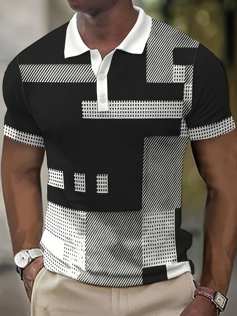 Variant image for Men's Comfortable Knitted Shirt with Retro Color Block Design-1