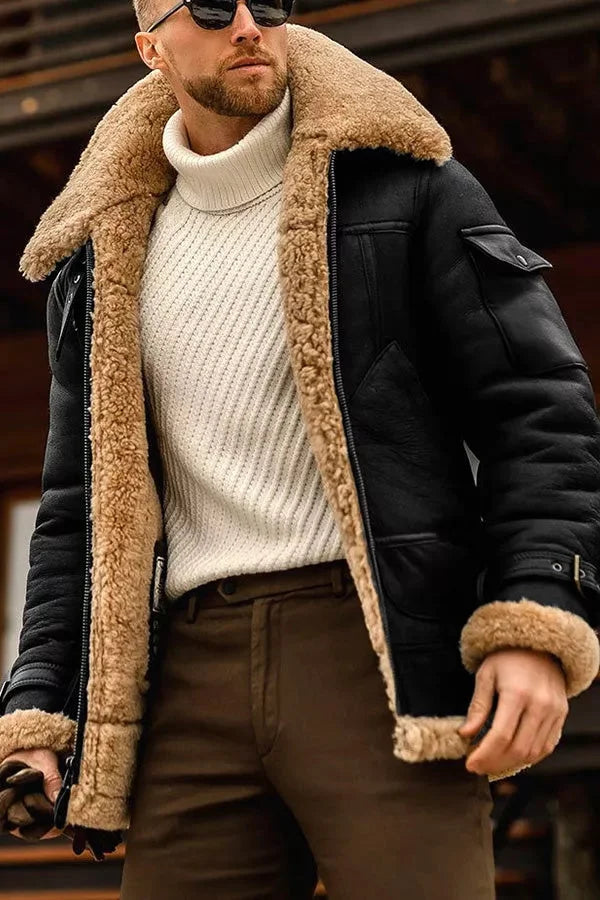 Variant image for Men's Classic Vintage Sheepskin Jacket with Zipper-2