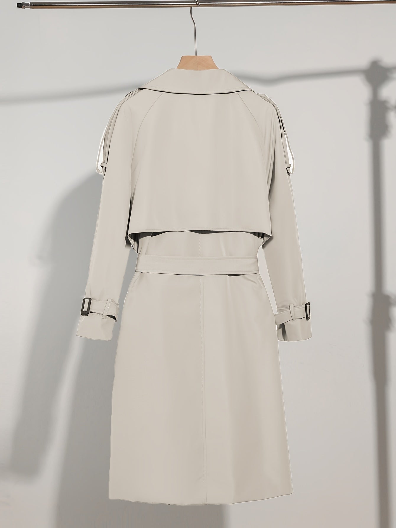 Women's Elegant Polyester Trench Coat with Double Row of Buttons