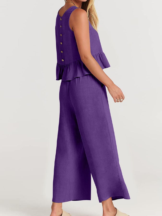 Variant image for Women's Elegant Cotton Linen Loungewear Set with Ruffles-46