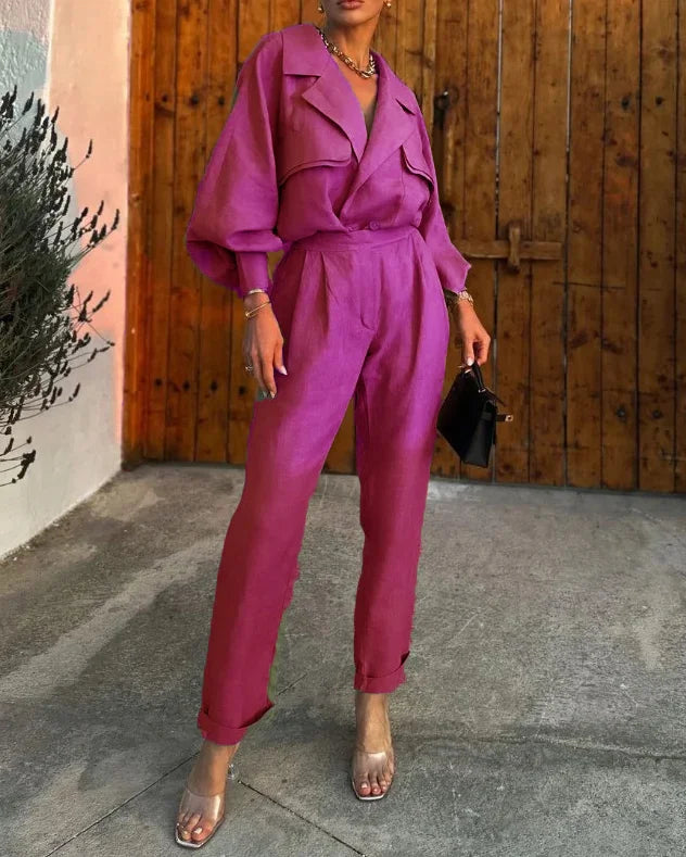 Women’s Casual Loose-Fit Blazer with Long Pants Two-Piece Set | Perfect for Casual Days