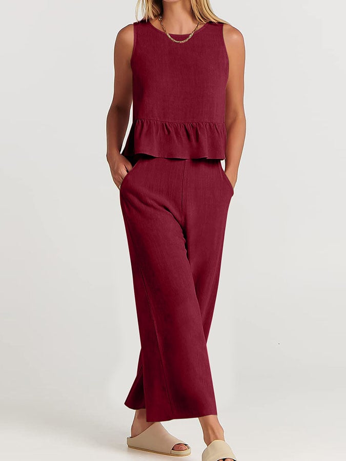 Variant image for Women's Elegant Cotton Linen Loungewear Set with Ruffles-41