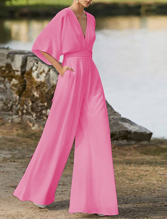 Women’s Stylish Wide-Leg V-Neck Jumpsuit with Batwing Sleeves | Perfect for Casual Days