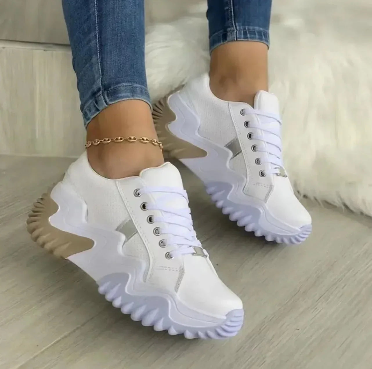 Women's Chunky Color Block Lace Up Sneakers with Pattern | Perfect for All Seasons