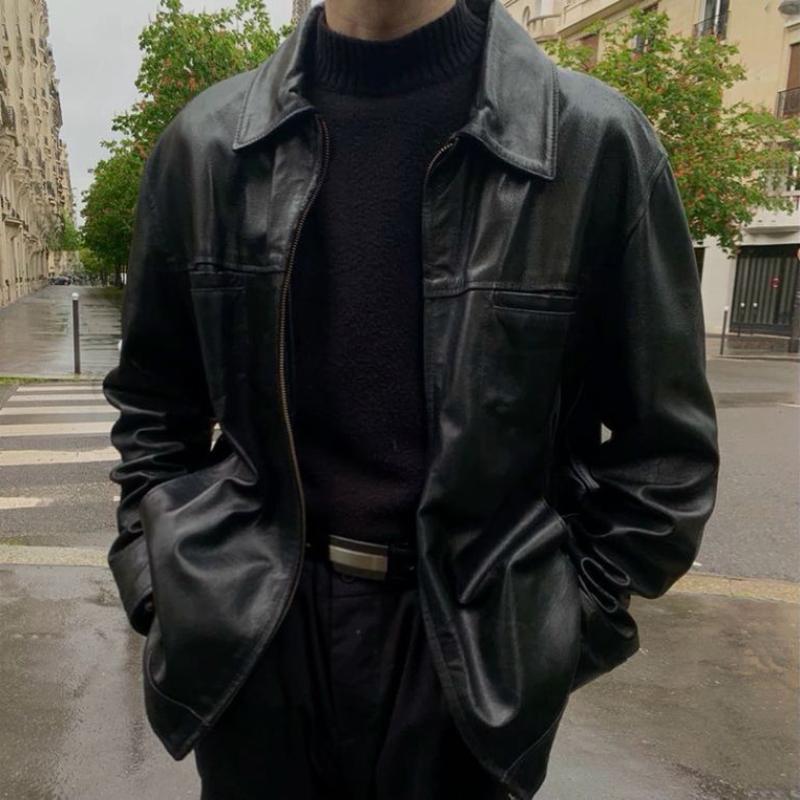 Variant image for Men's Classic Retro PU Leather Jacket with Lapel Design-1