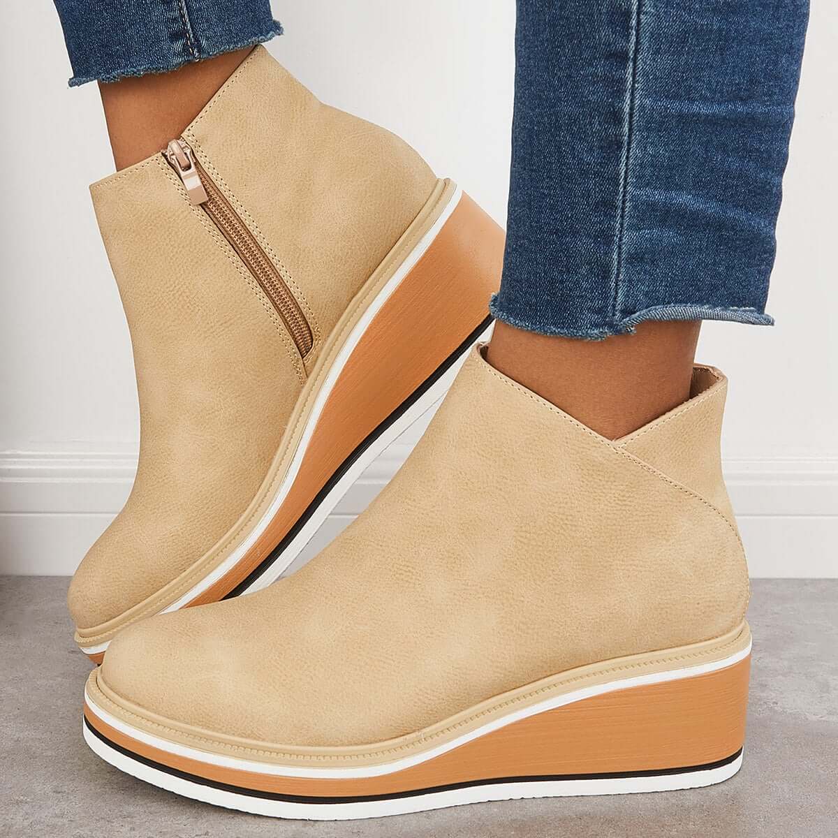 Variant image for Women's Stylish Leather Ankle Boots with Zipper and Platform Sole-33