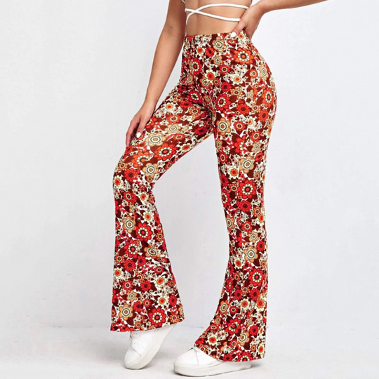 Women’s Trendy High Waisted Flared Pants with Floral Print | Perfect for All Seasons