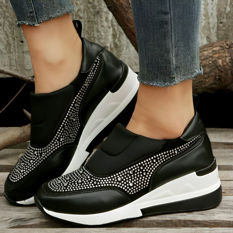 Women's Stylish PU Leather Sneakers with Glitter Accents