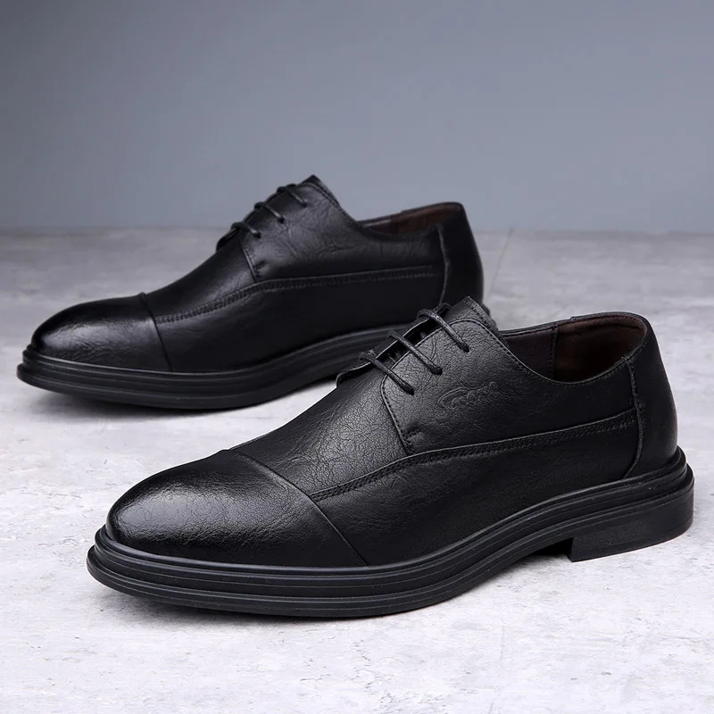 Men's Elegant Leather Shoes with Cap-Toe Design