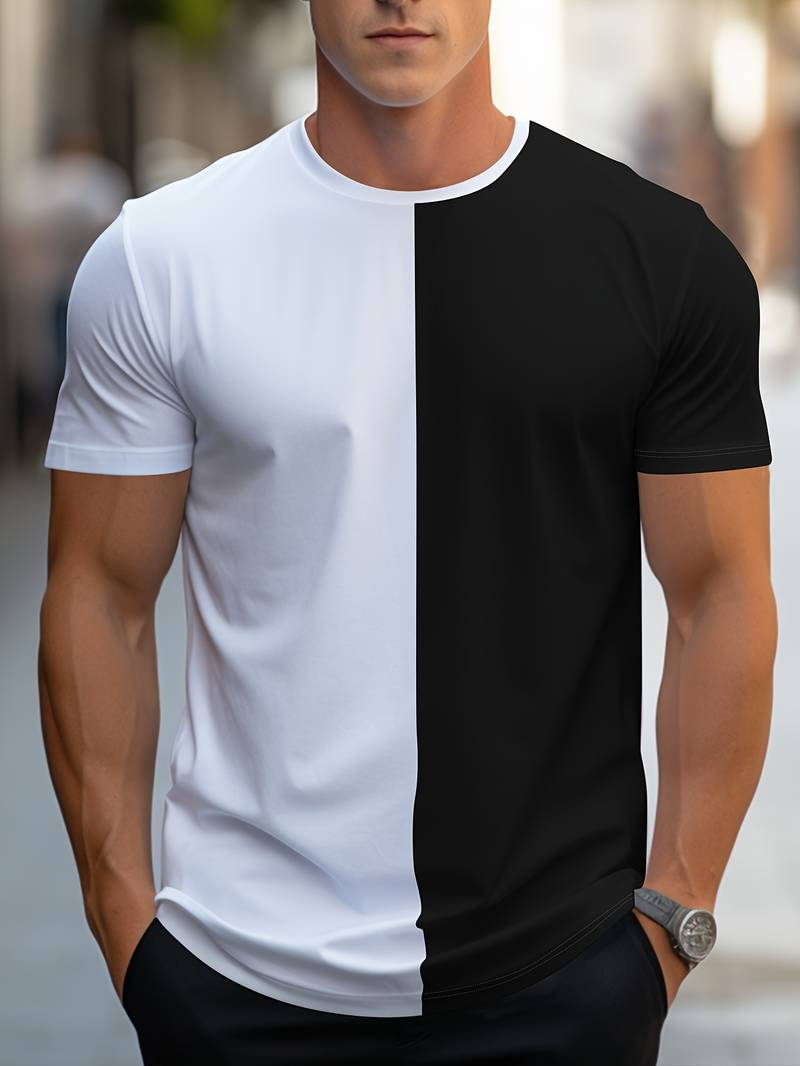 Men's Trendy Cotton T-Shirt with Color Block Design