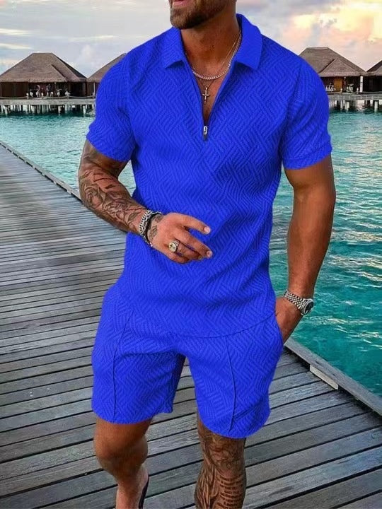 Men's Casual Half Zip Sports Shirt with Shorts Set | Perfect for Casual Days