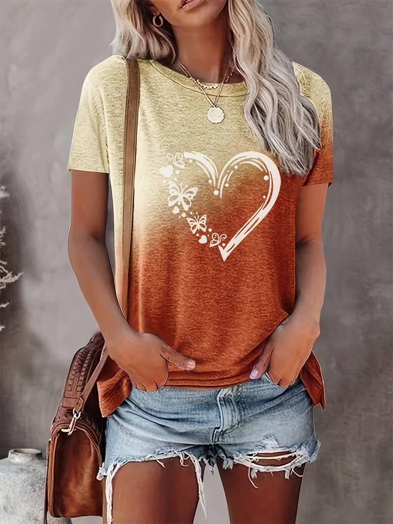 Variant image for Women's Casual Cotton T-Shirt with Butterfly Heart Print-33