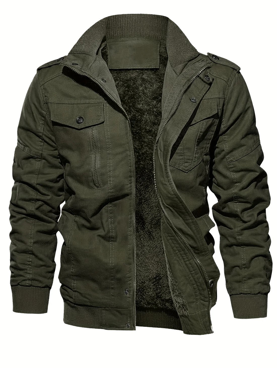 Solid Color Winter Jacket with Fleece Lining for Outdoor Wear for Men | Ideal for Winter