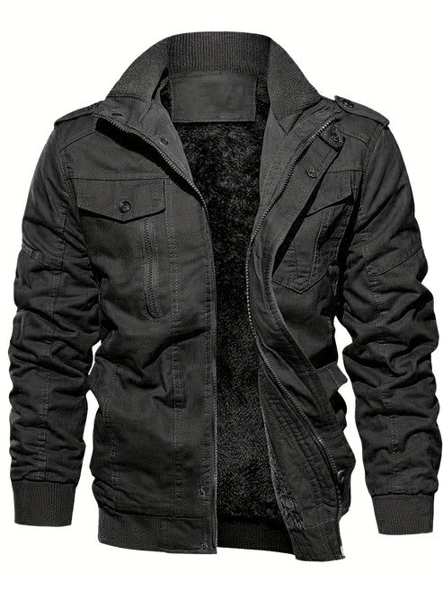 Solid Color Winter Jacket with Fleece Lining for Outdoor Wear for Men | Ideal for Winter