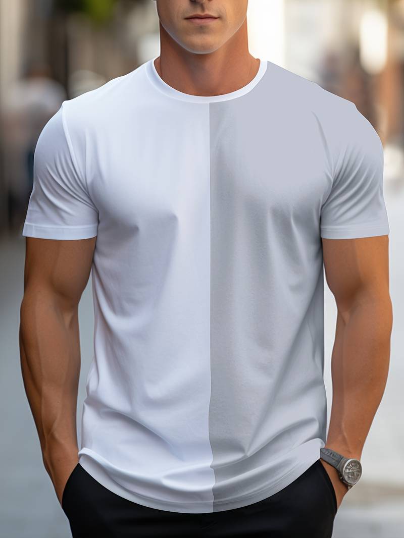Men's Trendy Cotton T-Shirt with Color Block Design