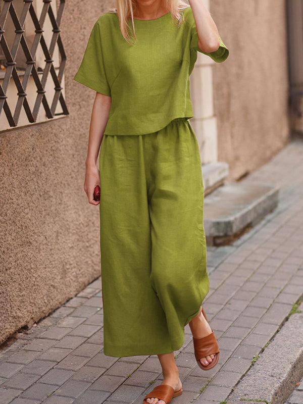 Variant image for Women's Comfortable Cotton Two Piece Pants Set with Wide Leg Design-25